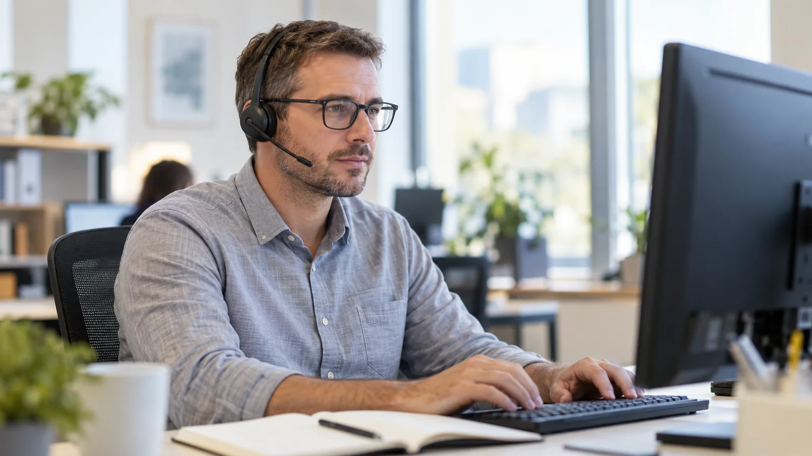 Technicien de support informatique accompagnant un utilisateur à distance